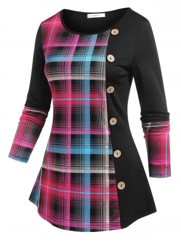 Plaid Mock Button T-shirt