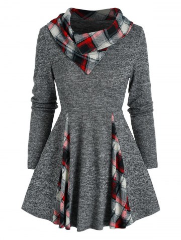 Plaid Print Heathered Peplum Sweater