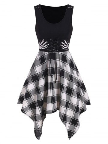 Plaid Skeleton Hand Handkerchief Corset Dress