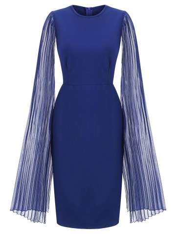 Pleated Split Sleeves Round Neck Sheath Dress