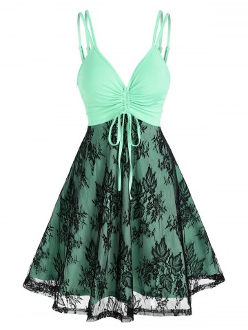 Plunge Lace Insert Cinched Dress