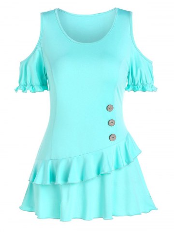 Ruffle Cold Shoulder T Shirt