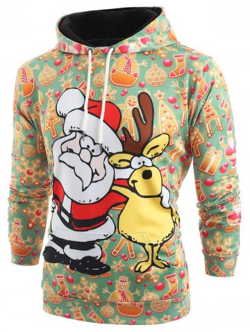 Santa Claus Elk Print Pullover Christmas Hoodie