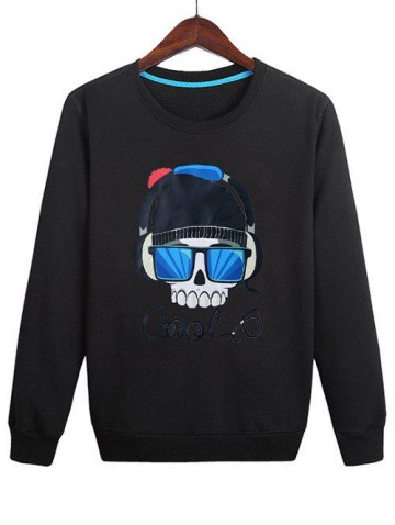 Skull Wearing Headphones Print Casual Sweatshirt
