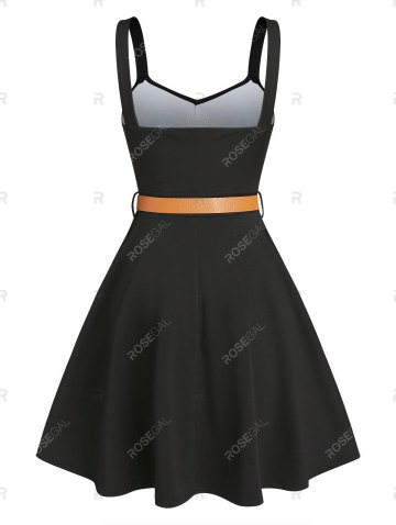 Sleeveless Belted Butterfly Flowers Print Dress