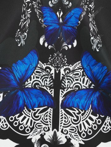 Sleeveless Belted Butterfly Flowers Print Dress