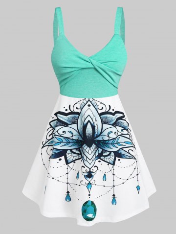 Sleeveless Flower Gem Print Twist Front Dress