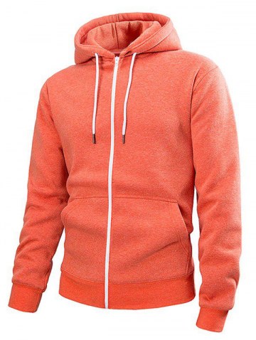 Solid Color Pouch Pocket Zip Up Hoodie