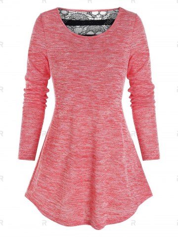 Space Dye Back Lace Panel Bowknot Longline T Shirt