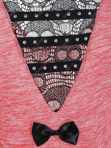 Space Dye Back Lace Panel Bowknot Longline T Shirt