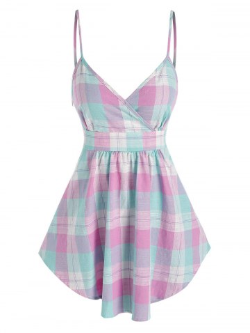 Spaghetti Strap Plaid Peplum Tank Top