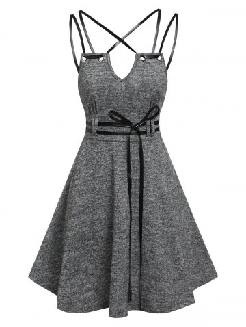 Strappy Heathered Belted Flare Dress