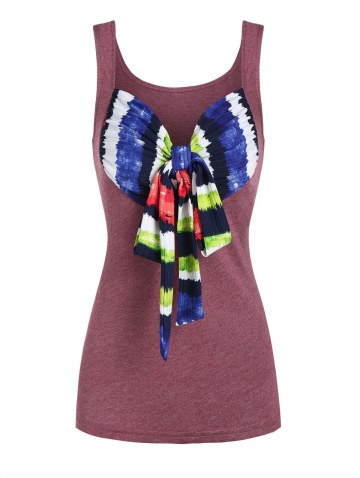 Striped Knot Front Heathered Tank Top