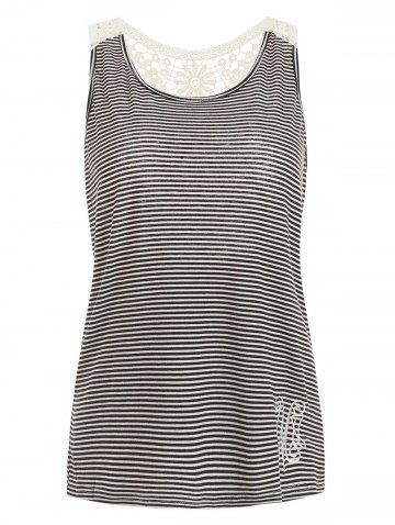 Stylish Scoop Neck Lace Splicing Striped Embroidery Women's Tank Top