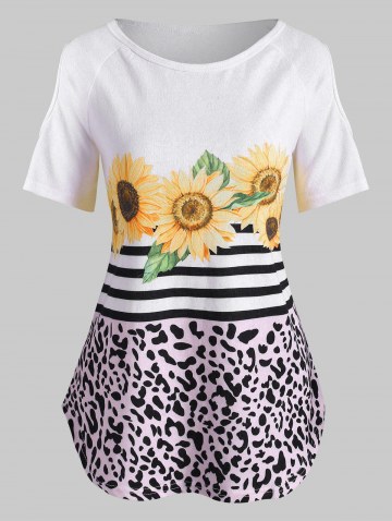 Sunflower Striped Leopard Cold Shoulder Top