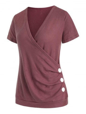 Textured Surplice Plunge Buttoned Tee