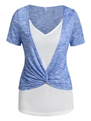 Twist Front Space Dye Print Faux Twinset T-shirt