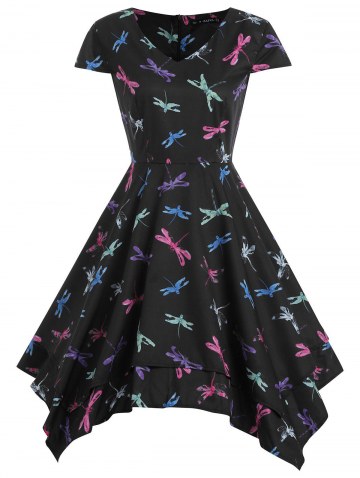 V Neck Printed  Asymmetrical A Line Dress