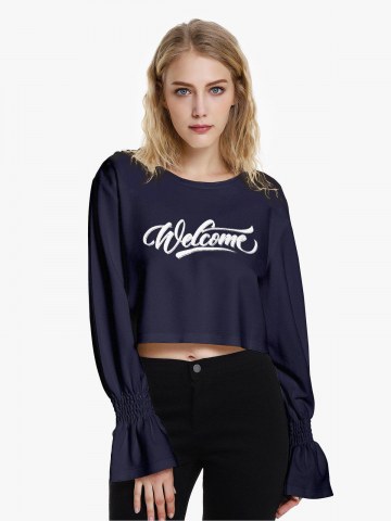 Zan.style Cropped Trumpet Sleeve Sweatshirt